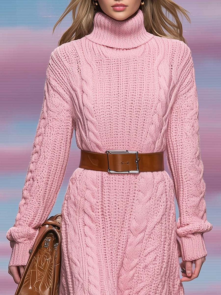 Pull Robe Chic à Col Montant et Manches Longues