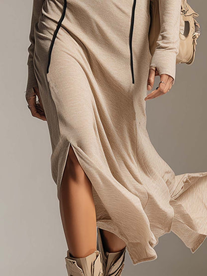 Robe Midi Sportive en Coton Stretch Abricot avec Capuche Décontractée