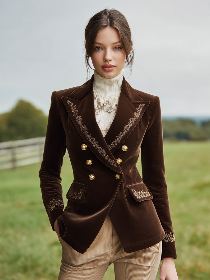 Veste en Velours Brodée au Charme Western Élégant et Rétro