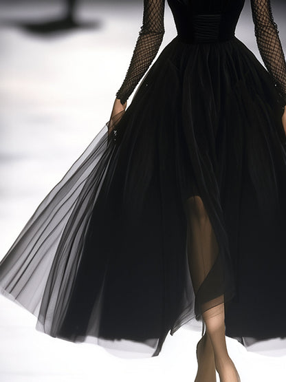 Robe Maxi en Tulle Noir - Élégance Rétro à la Française