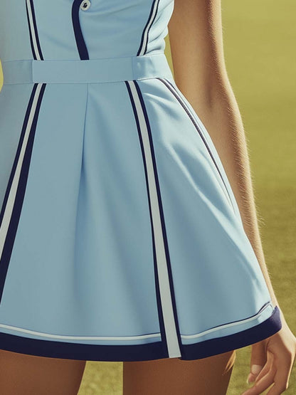 Robe Mini de Tennis Élégante à Col V Sans Manches - Expédition Rapide en 24 Heures - Bleu Clair