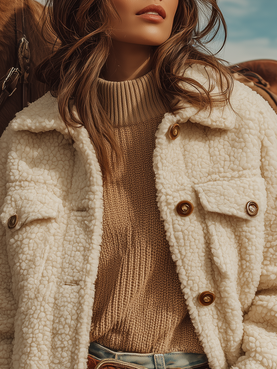 Veste courte en sherpa rétro avec col western