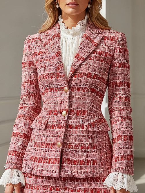 Élégant Blazer Rouge en Tweed : Chic et Raffiné