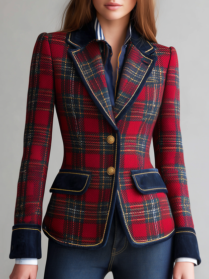 Veste Vintage à Carreaux avec Fermeture Simple