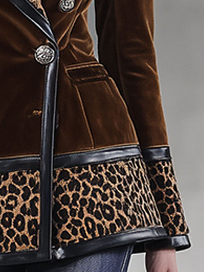Vintage Brown Leopard Print Velvet Blazer