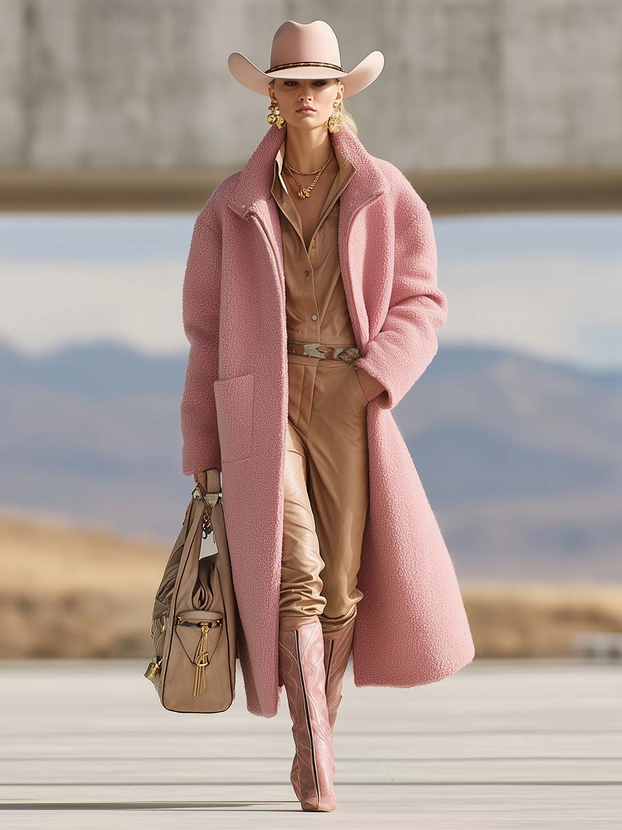 Veste en polaire rose à fermeture éclair : Élégance polyvalente avec revers tendance