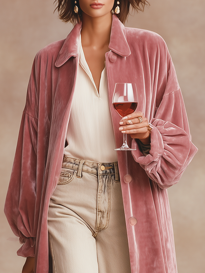 Long Velvet Coat with Chic Lapels