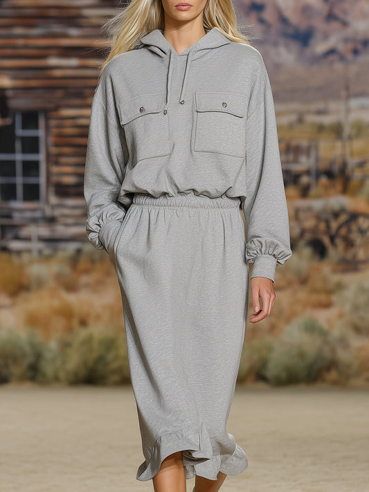 Robe Midi Confortable à Capuche en Gris Clair