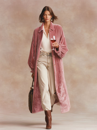 Long Velvet Coat with Chic Lapels