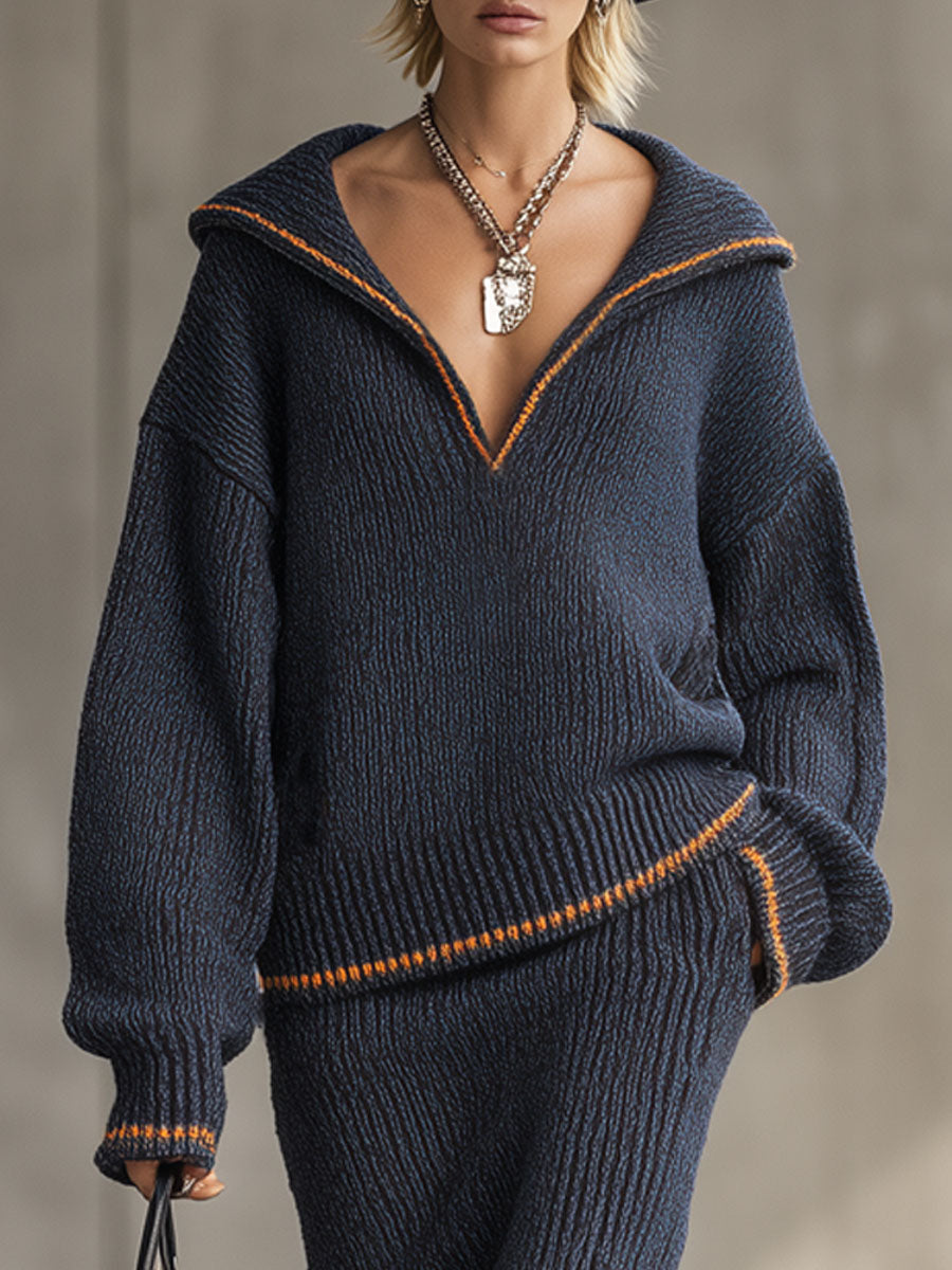 Ensemble Tricoté : Pull et Jupe à Coupe Légère