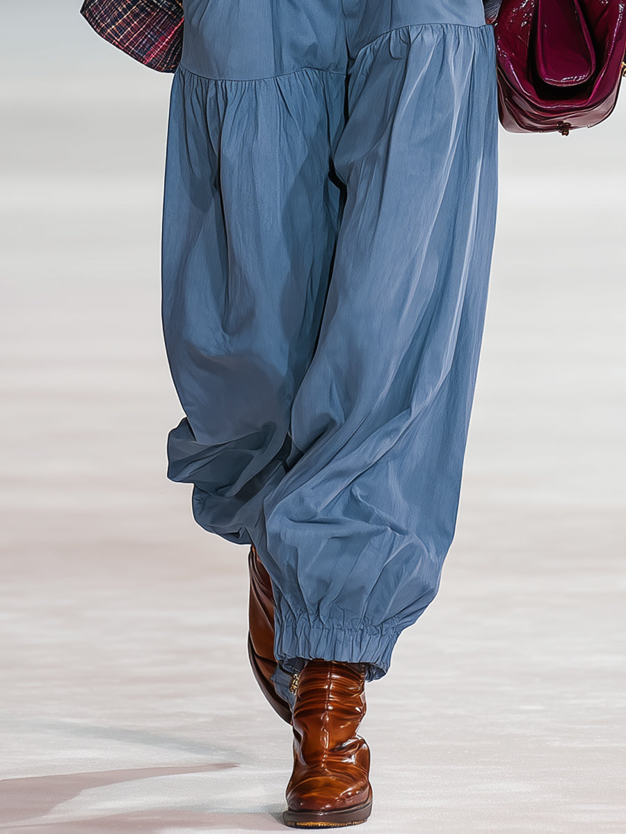 Vintage Button Detail Blue Trousers