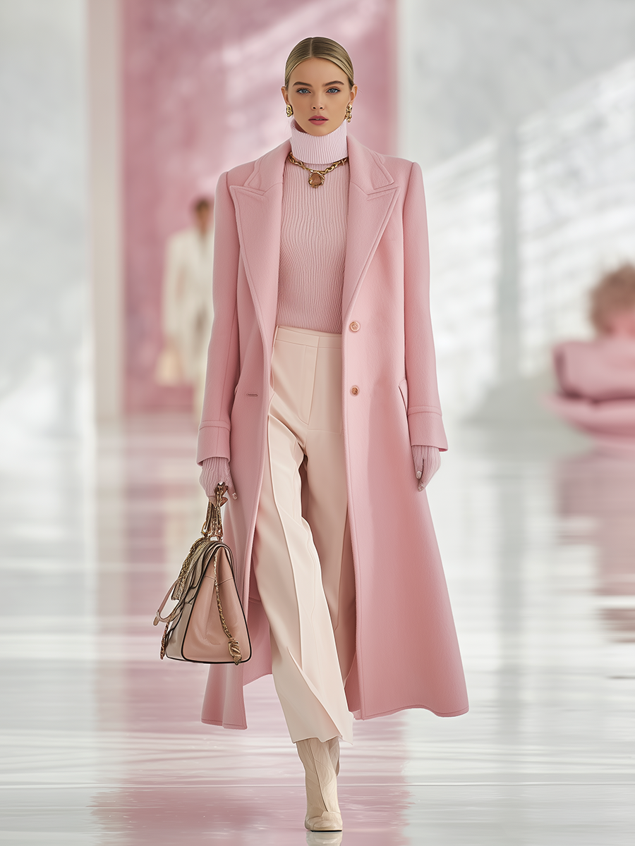 Élégant Manteau Long en Laine à Revers Classique