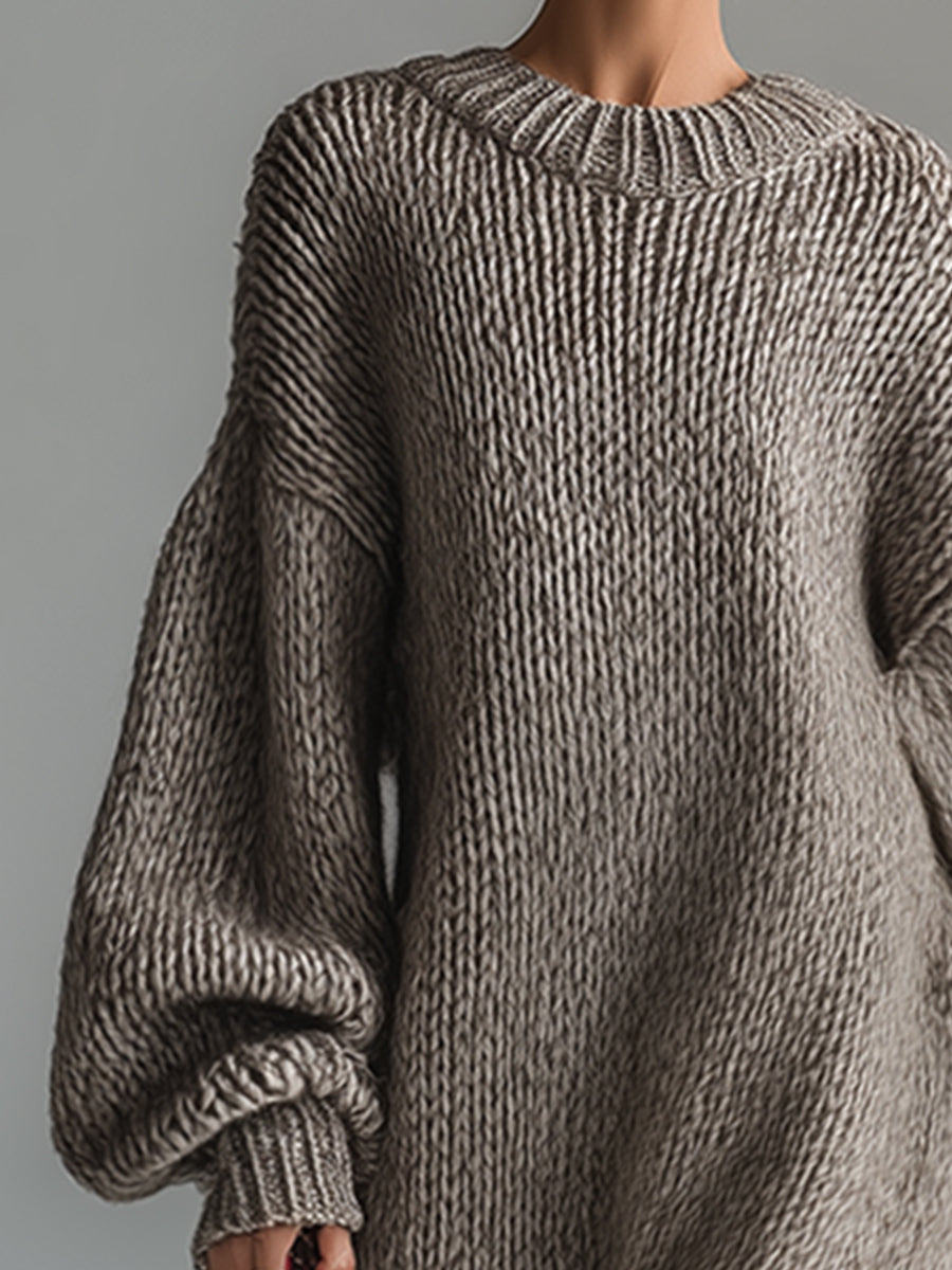 Robe Maxi Tricotée Khaki: Élégance Urbaine au Col Rond