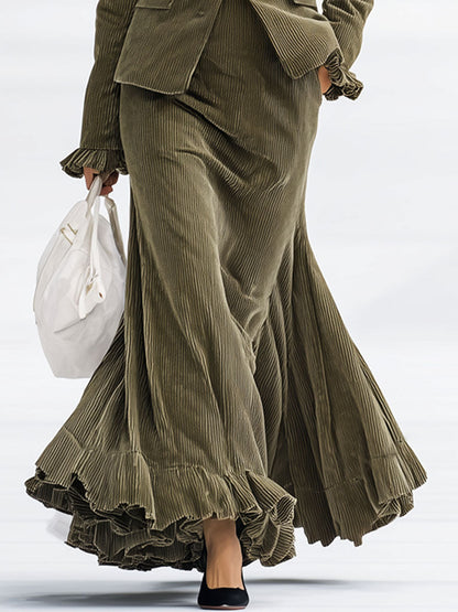 Blazer Chic avec Jupe à Revers et Manches Volantes Élégantes