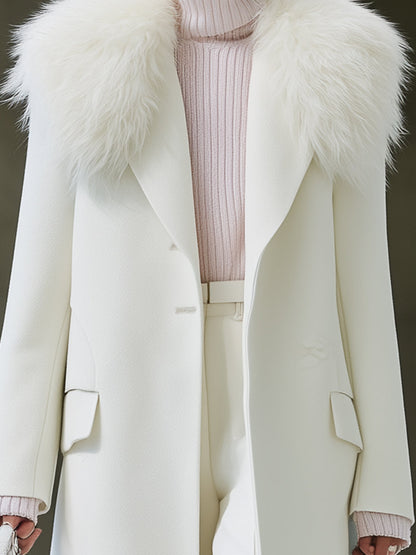 Longue Manteau en Laine Écologique avec Col Blanc Élégant