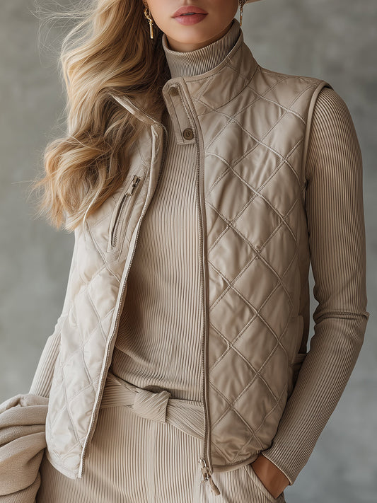 Chic et Décontracté : Gilet Matelassé Beige