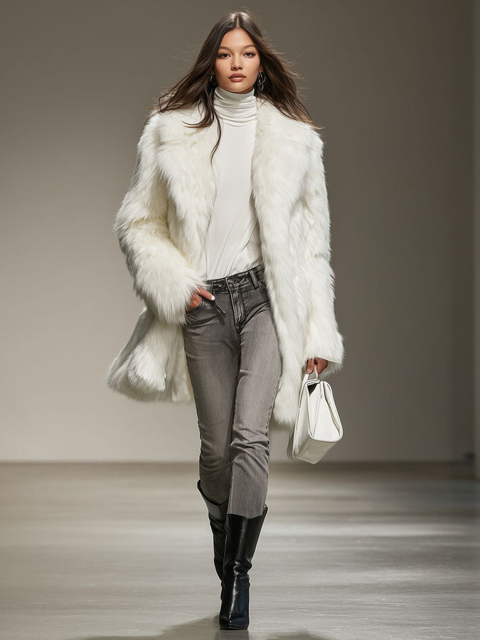 Luxurious Faux Fur Coat with Elegant Lapels