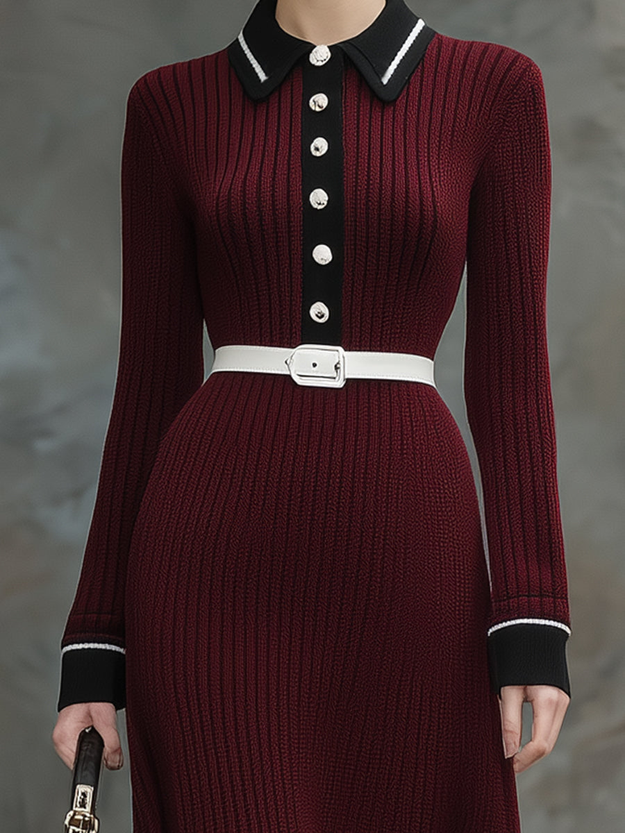 Robe Maxi en Angora Rouge avec Détails Noirs