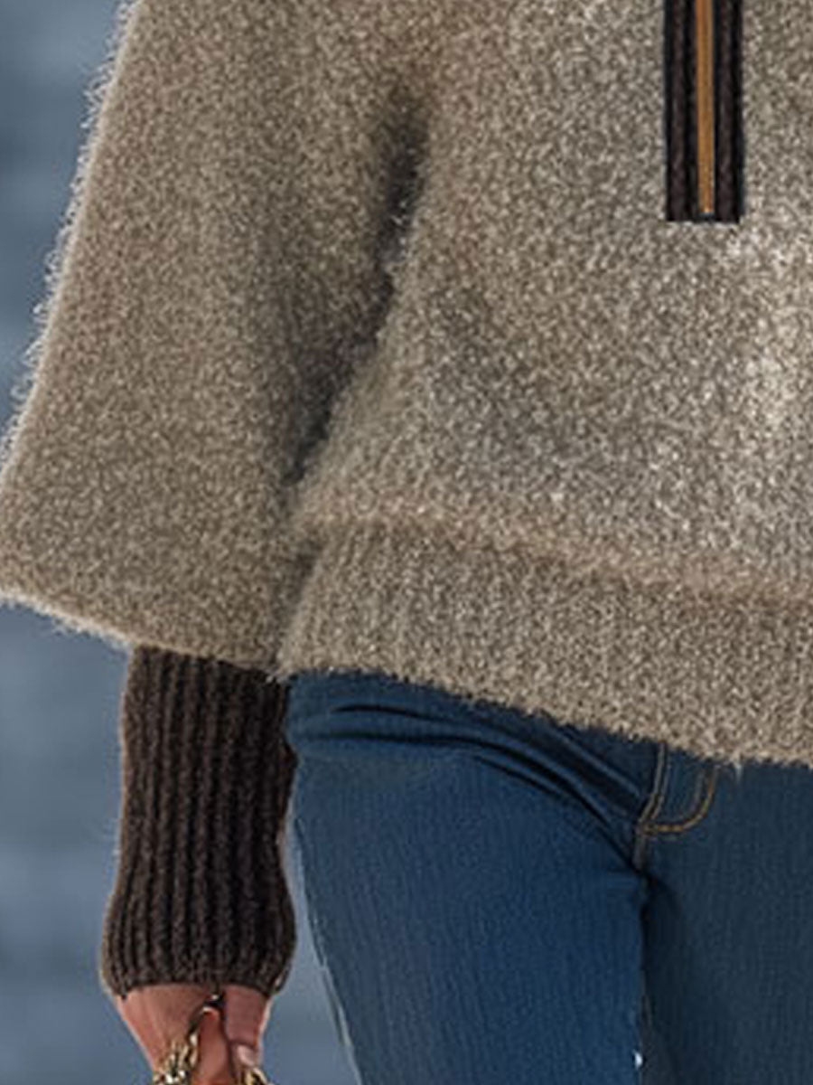 Pull Vintage Kaki en Mohair à Fermeture Éclair