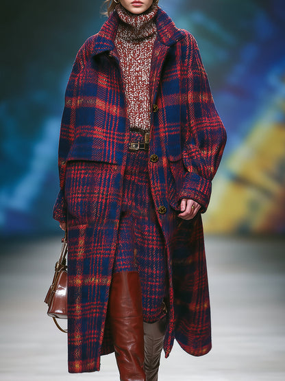 Veste à Carreaux Rouge et Bleu au Style Britannique Rétro