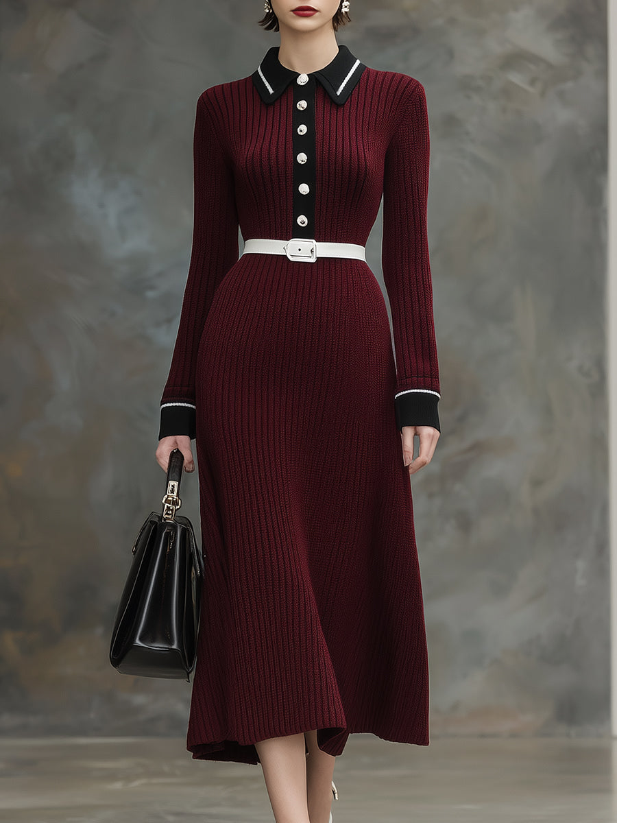 Robe Maxi en Angora Rouge avec Détails Noirs