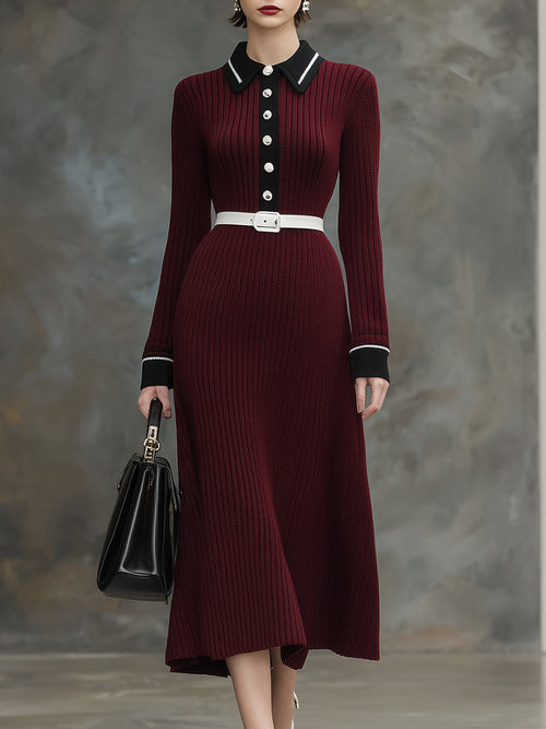 Robe Maxi en Angora Rouge avec Détails Noirs