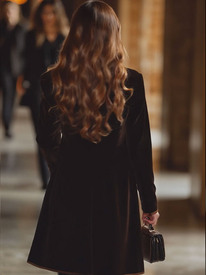 Veste Vintage en Velours Ample avec Col et Poches - Style Décontracté à Blocs de Couleurs