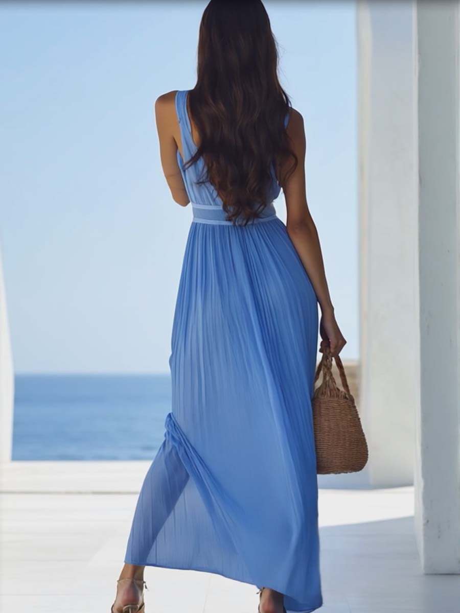 Robe Maxi Élégante en Chiffon Bleu Clair - Expédition Rapide sous 24 Heures
