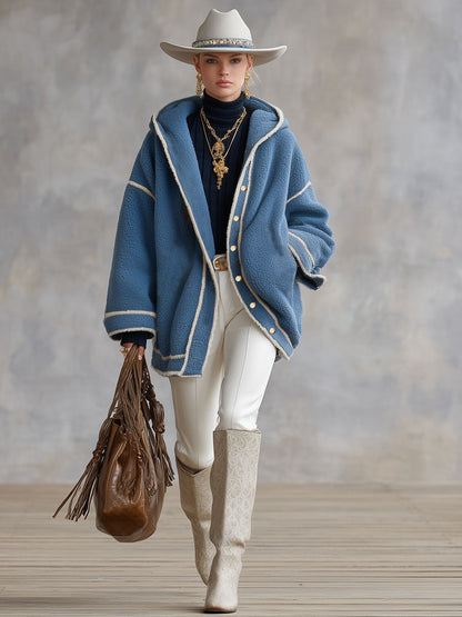 Veste en polaire oversize avec bordure contrastante et fermeture à boutons