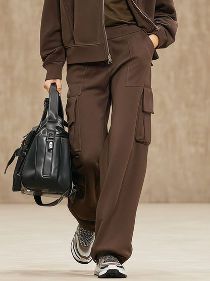 Ensemble Sportif Cocoa Brown : Veste Ample et Pantalons à Poches Multiples