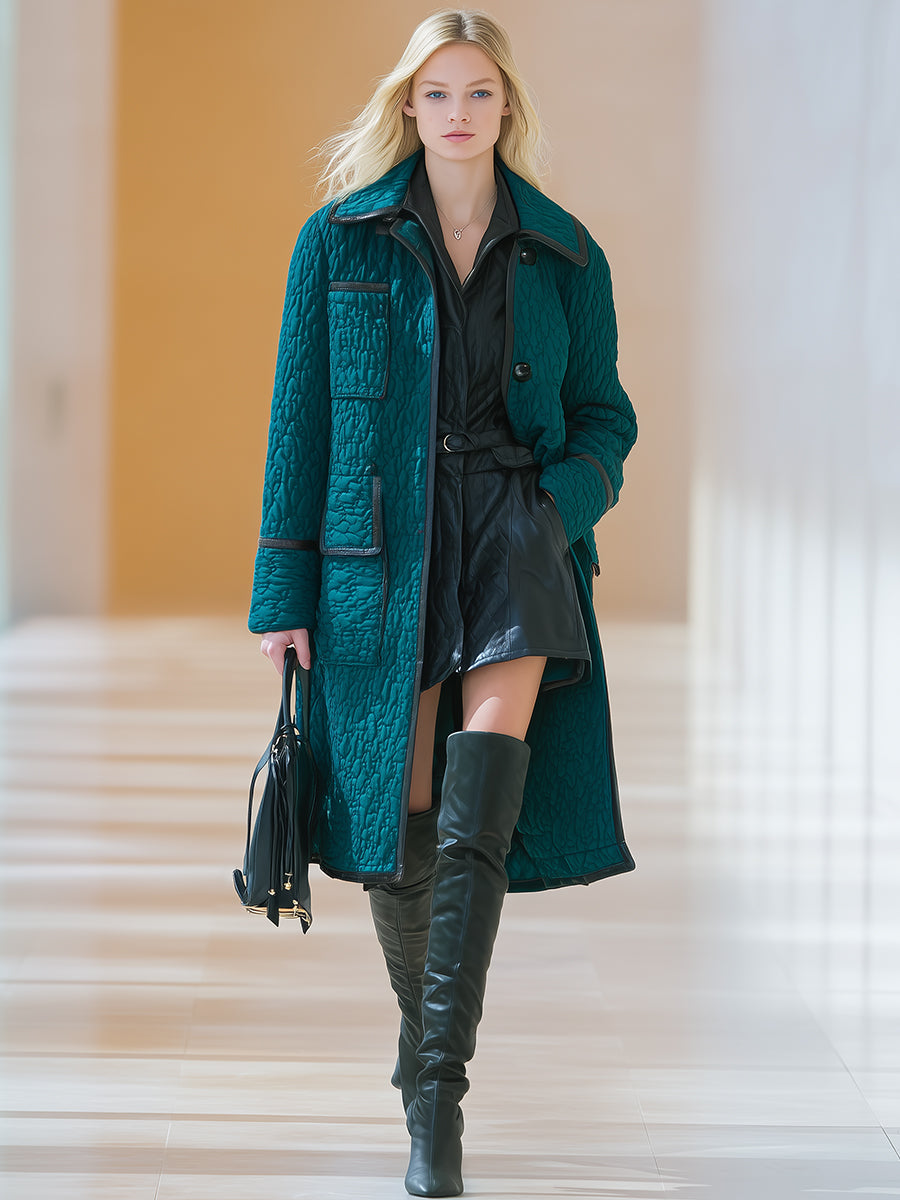 Veste Matelassée Verte Chic avec Détails Noirs