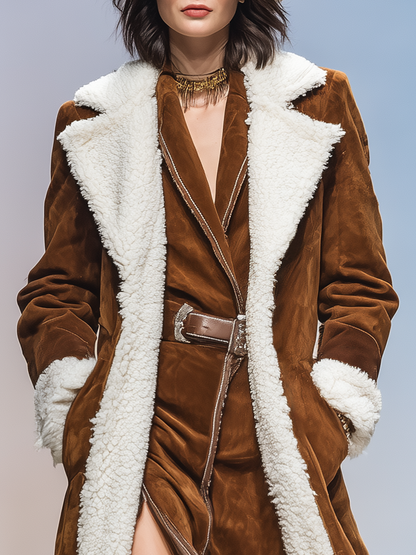 Veste Longue en Suède Sherpa Rétro - Élégance et Chaleur pour vos Aventures Extérieures