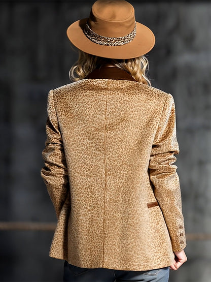 Veste en Velours à Col Coloré et Imprimé Léopard : Élégance Rétro et Tendance