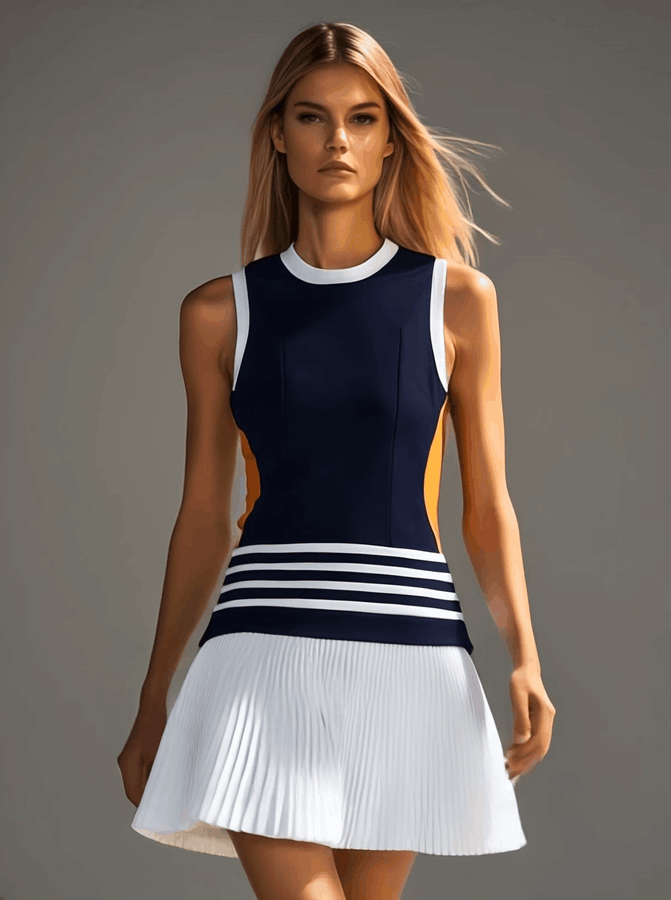 Robe Mini Bicolore Bleu Marine et Blanc - Expédition Rapide en 24 Heures