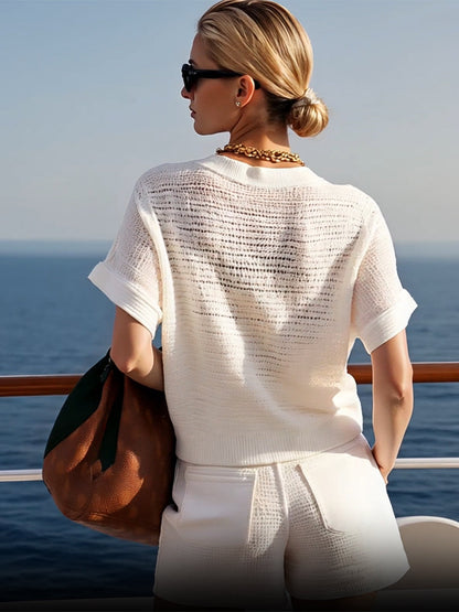 Expédition rapide en 24h : Ensemble de shorts en tricot blanc, décontracté et tendance pour vos vacances