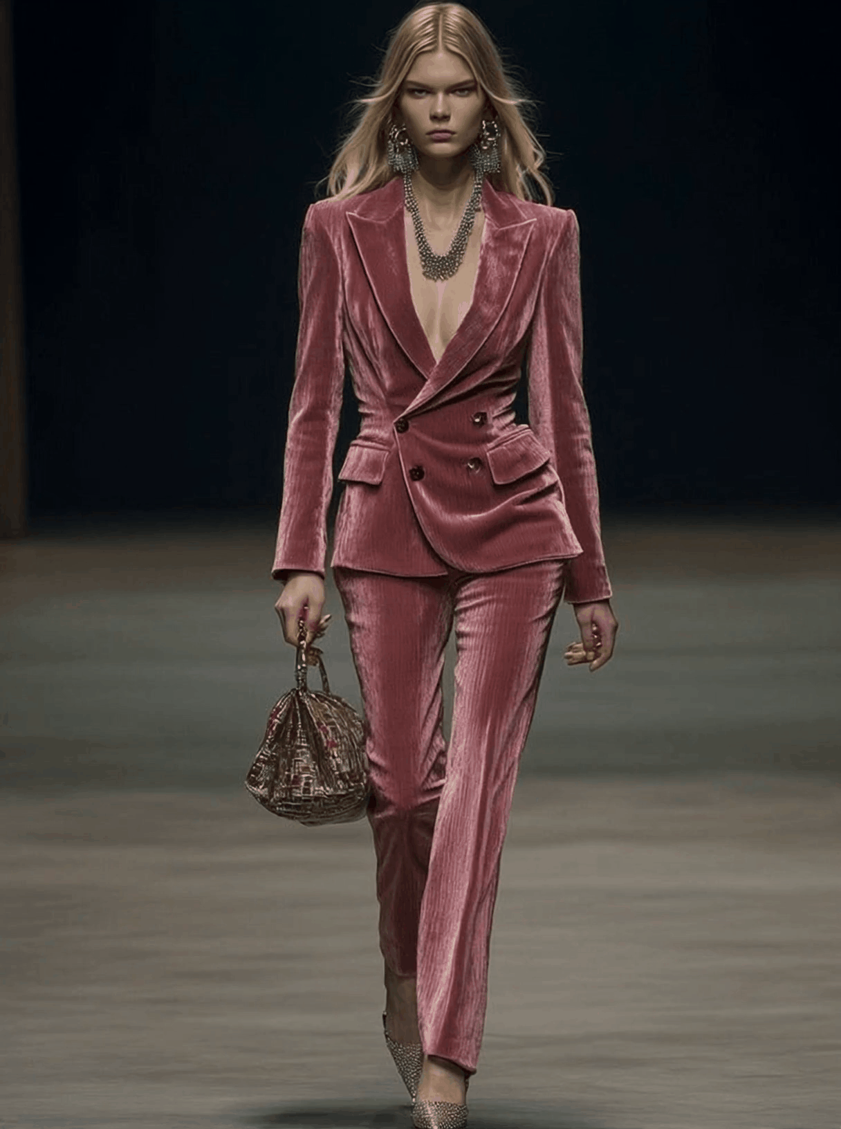 Élégant Costume Vintage en Velours Rose - Expédition Rapide en 24 Heures!