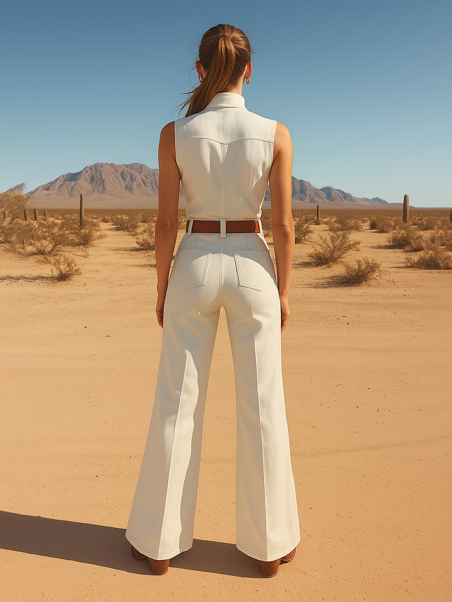 Expédition rapide en 24 heures : Combinaison sans manches à col montant brodé au charme rétro western