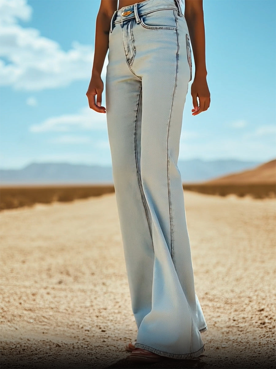 Expédition Rapide en 24h : Pantalons en Denim Évasés avec Broderie d'Étoile au Dos