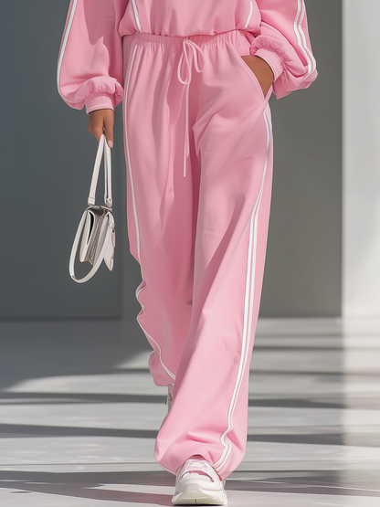 Ensemble Sportif Rétro : Sweat-shirt à Col Contrasté et Pantalon Ample