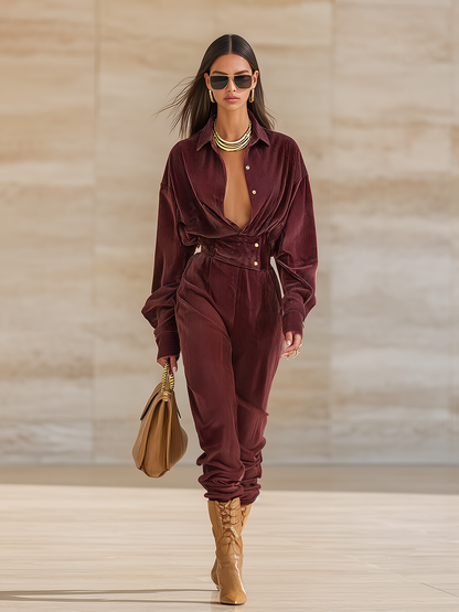 Chic Combinaison en Velours Côtelé à Manches Longues