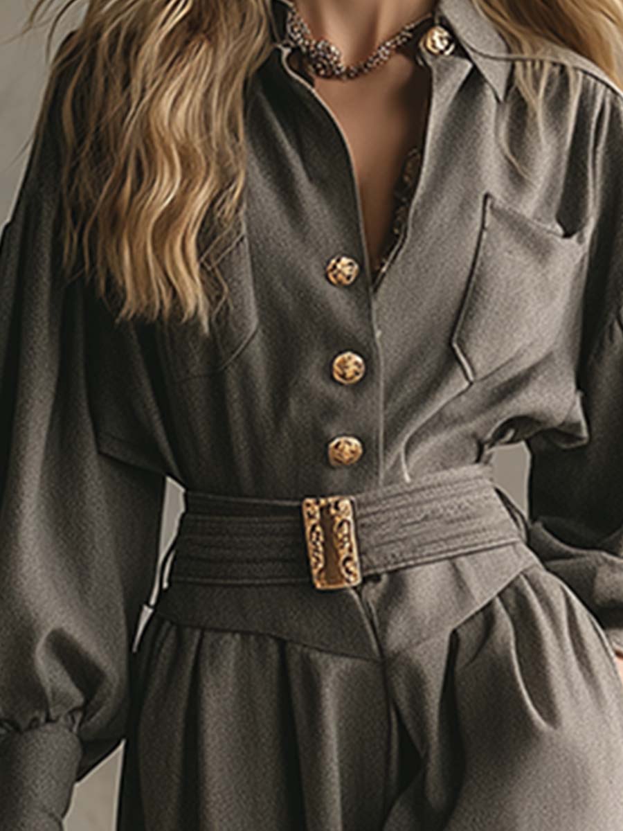 Maxi Robe en Laine Grise : Élégance et Sophistication avec Col Revers