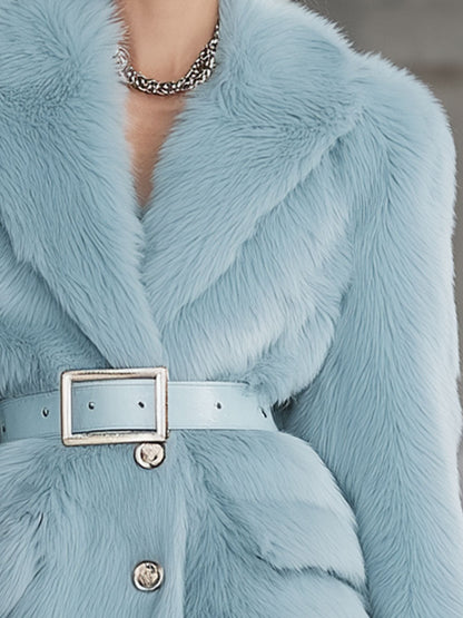 Veste Courte en Fausse Fourrure de Renard Bleu - Élégance Rétro