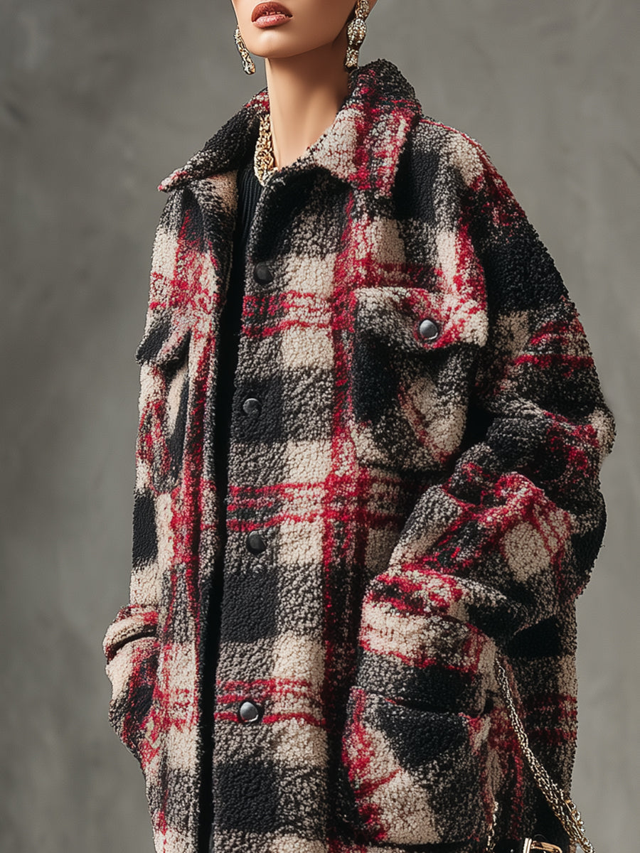 Veste Longue à Motif Carreaux Chic et Décontractée