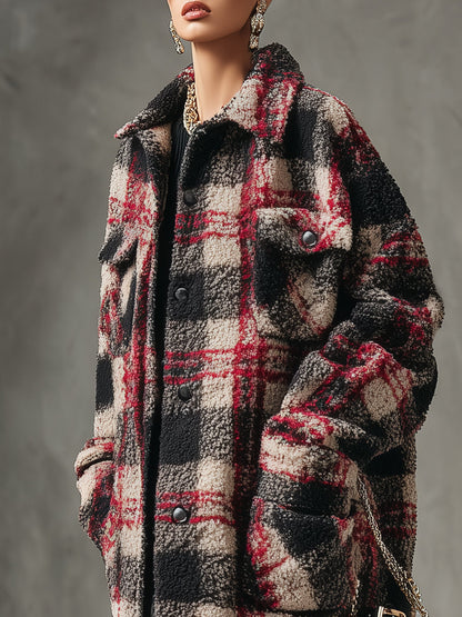 Veste Longue à Motif Carreaux Chic et Décontractée