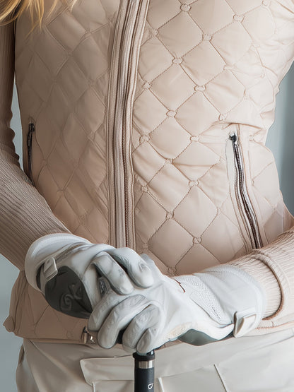 Veste de Golf Chic en Coton Matelassé Beige - Élégance et Style