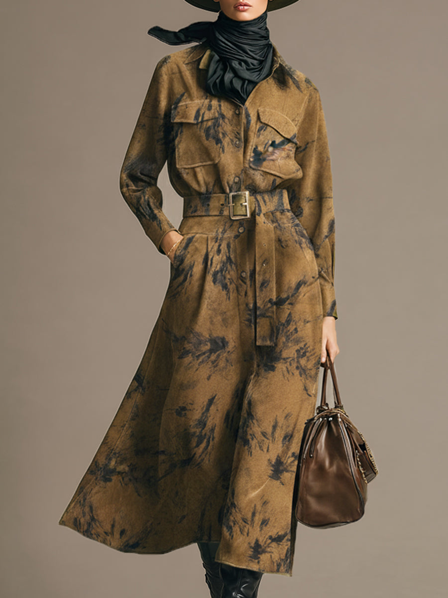 Robe Maxi en Suède Synthétique à Motif Noir - Élégance Western Rétro