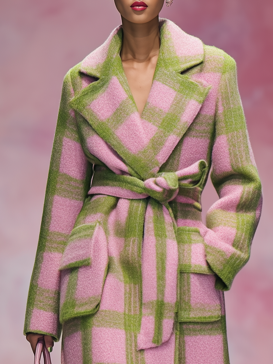 Chic et Élégant Manteau Long en Laine à Motif Carreaux