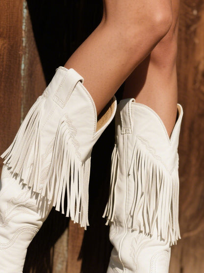 【Expédition rapide en 24 heures】Bottes de cowboy en cuir ornées de broderies et de franges pour femmes