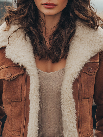 Veste Vintage en Suédine Sherpa : Élégance et Chaleur pour l'Extérieur