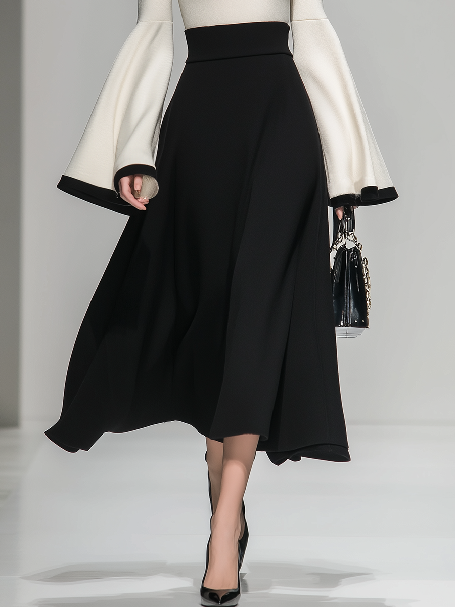 Robe Maxi Chic à Col Montant avec Détails Contrastés